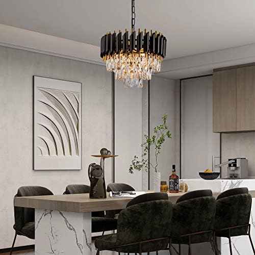 3-Tier Black Gold Crystal Chandelier 5-Light 15’’ Modern Crystal