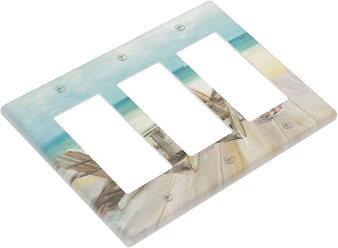 Light Switch Cover Beach Chair Seascape Blue Ocean 3 Gang Wall Plate Triple - Image 3