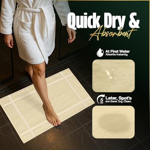 Pearl Linens 2 Pack Cotton Bath Mats for Bathroom,18" X 25", Beige