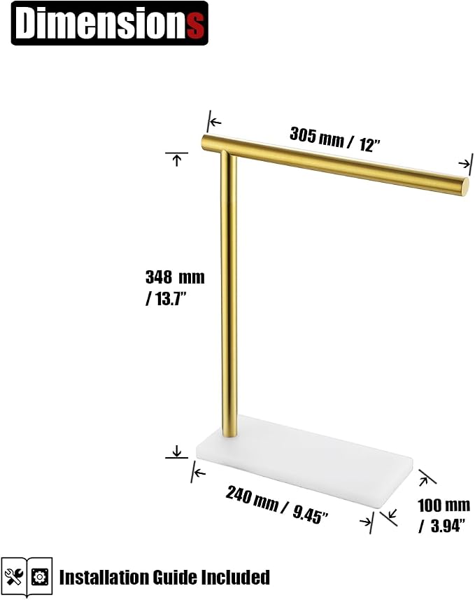 JQK Hand Towel Holder Stand Brushed Gold, Modern Tree Rack Free Standing - Image 2