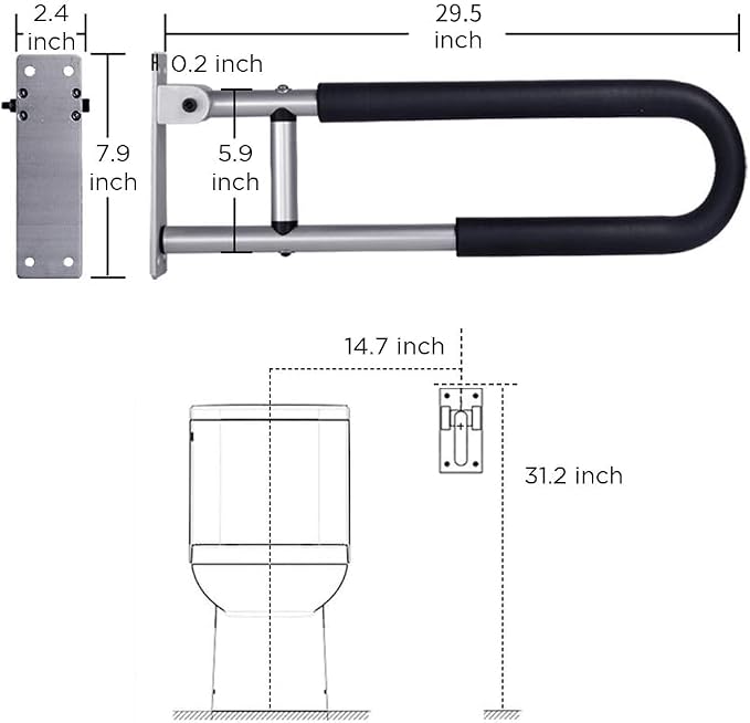 Handicap Grab Bars Rails 29.5 Inch Toilet Handrails Bathroom Safety Bar Hand - Image 2