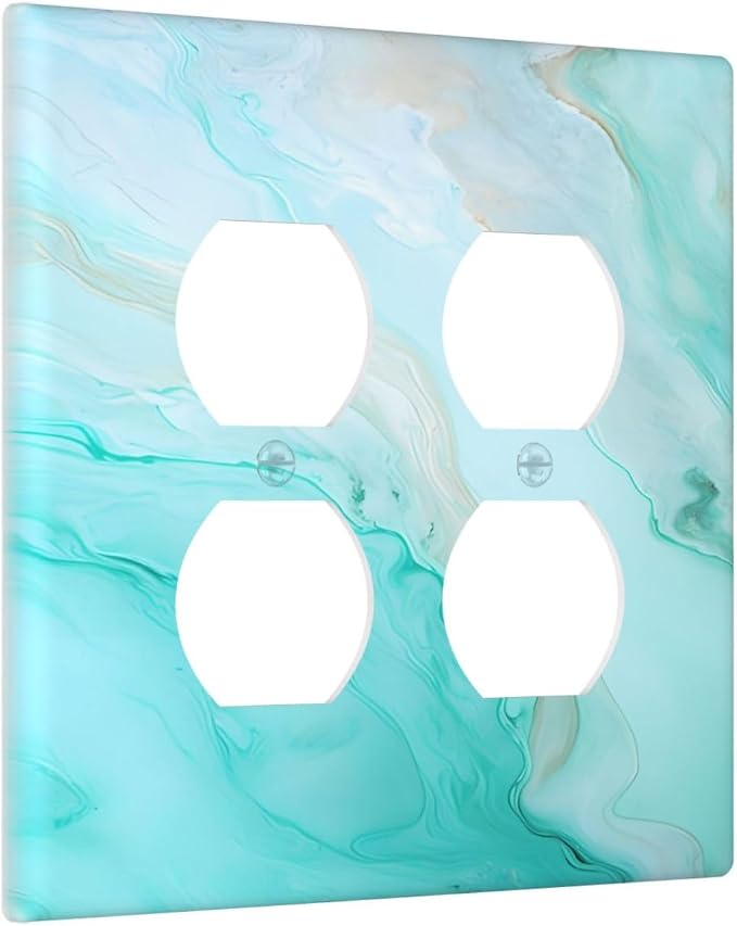 Teal Gold Marbling Turquoise Print Outlet Covers 2 Gang Double Duplex - Image 2