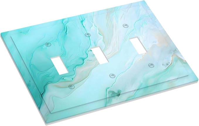 Teal Gold Marbling Turquoise Print Decorative Switch Plates 3 Gang Wall Plate - Image 3