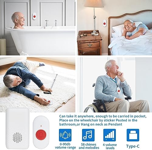 Wireless Caregiver Pager Nurse Alert System SOS Call Button Vibration