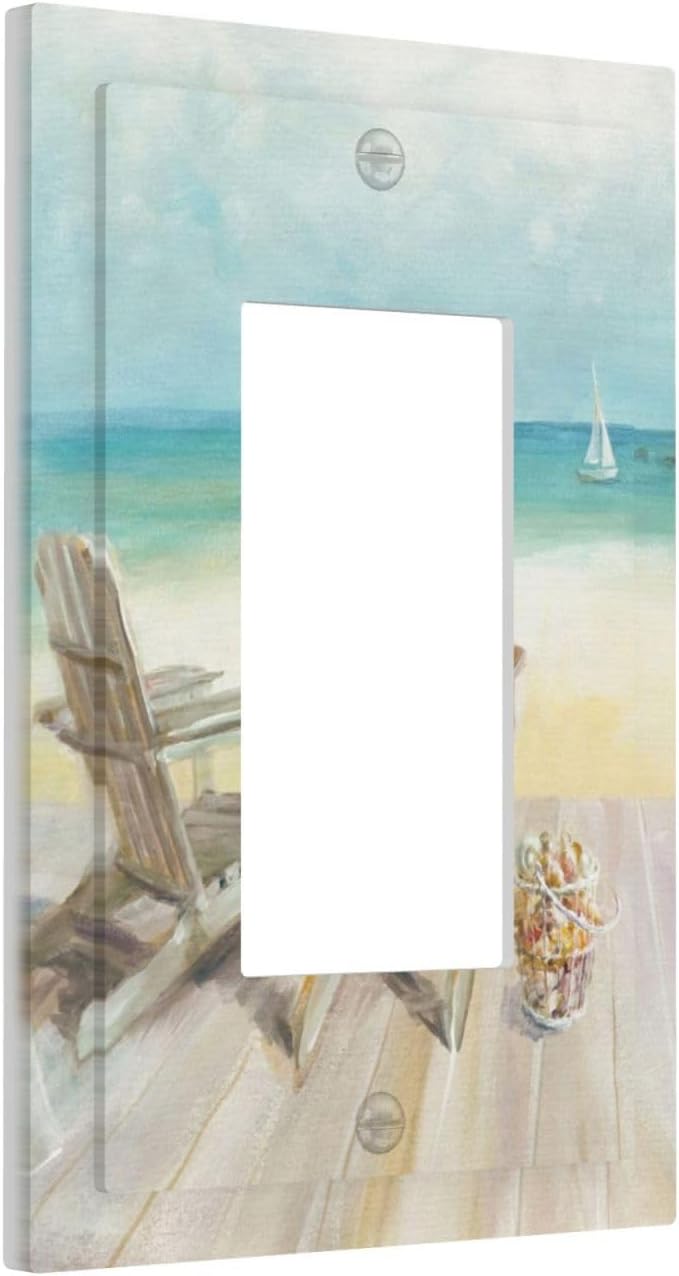 Outlet Covers Beach Chair Seascape Blue Ocean 1 Gang Wall Plate Single Rocker - Image 2