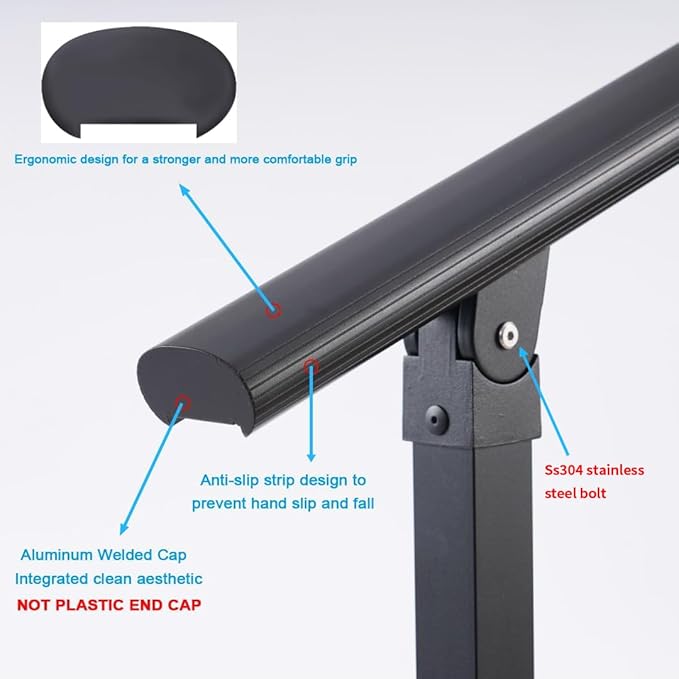 1 Step Handrail for Outdoor Steps, Premium Aluminum Alloy Railing Set, Porch - Image 6