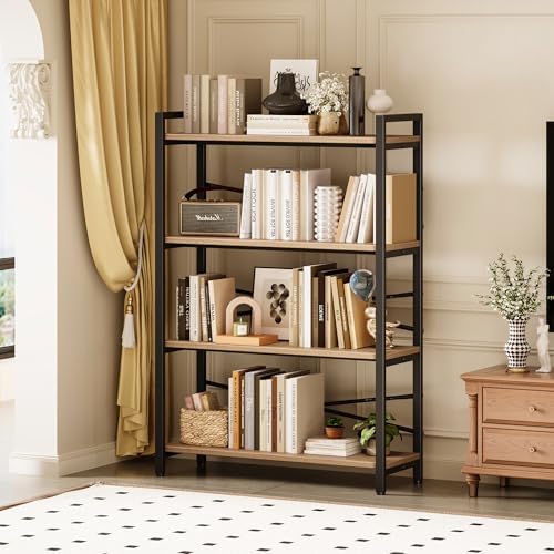 4 Tier Bookshelf 31.49" Width, Tall Book Shelf Storage and