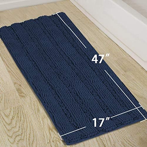 Turquoize Plush Chenille Bathroom Runner 47"x 17" Blue Non Slip Shower Mat - Image 2