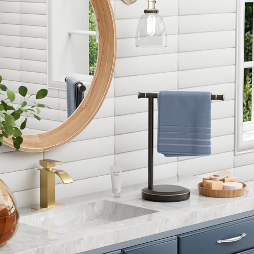Hoimpro Hand Towel Holder Stand Bathroom Towel Bar Rack Countertop Bronze
