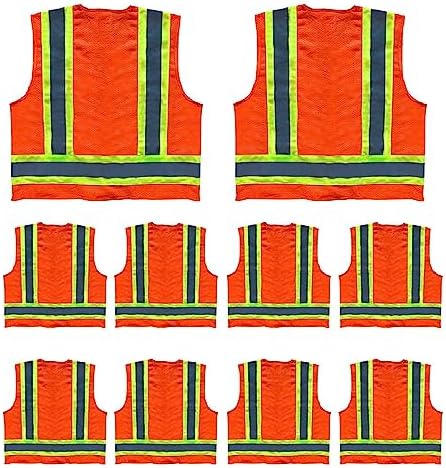High Visibility Surveyor Vest Solid Front Mesh Back, 10 Pack