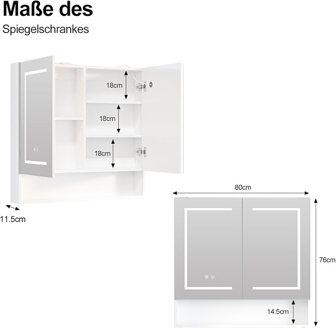 Lighted Medicine Cabinet with 2 Doors, Large Led Medicine Cabinet with Mirror - Image 2