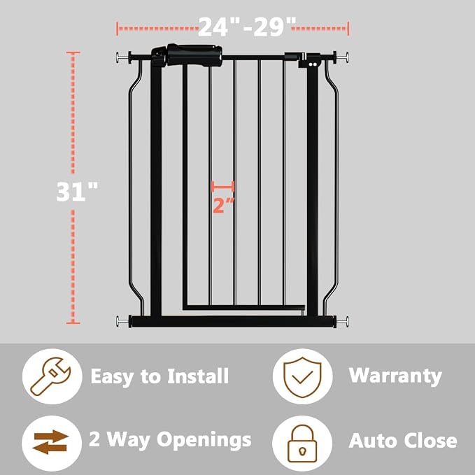 Narrow Baby Gate for Doorways Stairs, 24-29" Wide Pressure Mounted Walk Through - Image 2
