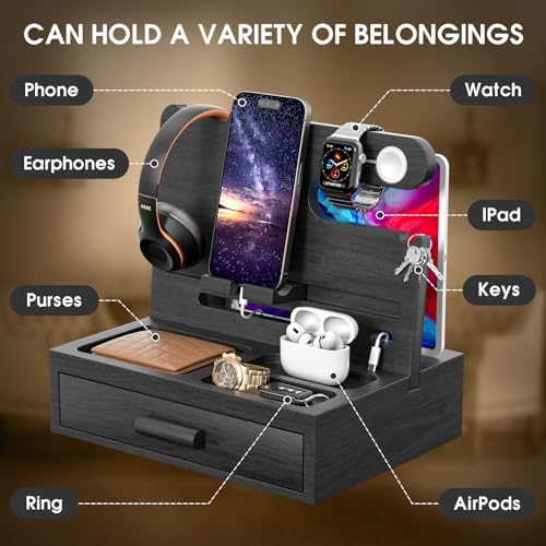 melafa365 Nightstand Organizer for Men,Phone Docking Station with