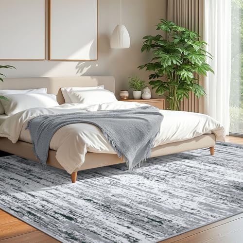 Lansny Modern Abstract 8x10 Large Machine Washable Living Room Rug
