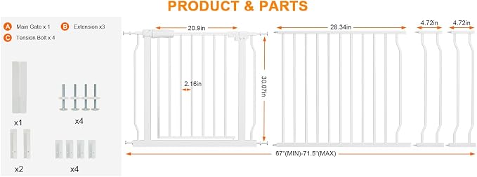 HOOEN Extra Wide Baby Gates 67-71.5 Inch Child Safety Gates - Image 2