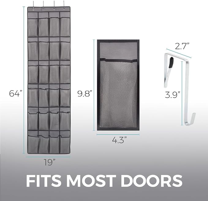 HOME GENIE Over the Door Hanging Shoe Organizer, 24 Breathable Mesh Pockets - Image 6