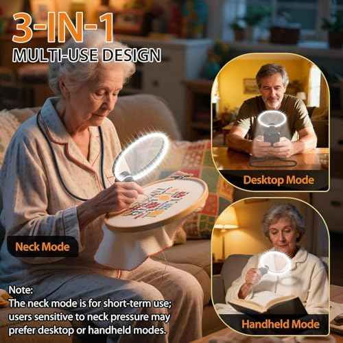 Hands-Free Magnifying Glass with Light, Rechargeable Neck Lighted Magnifier