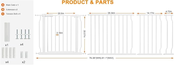 HOOEN Extra Wide Baby Gate for Doorways Stairs 76.38-86.3 Inch Large Long - Image 2