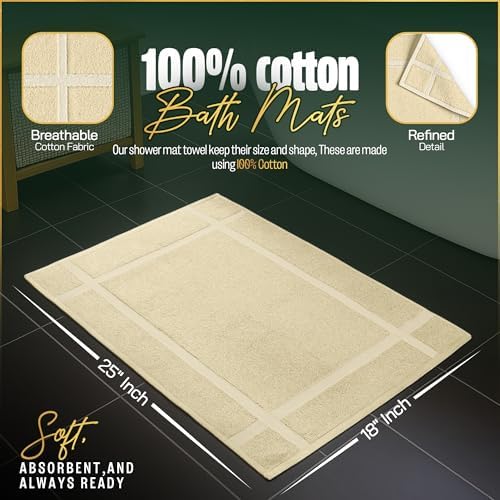 Pearl Linens 2 Pack Cotton Bath Mats for Bathroom,18" X 25", Beige