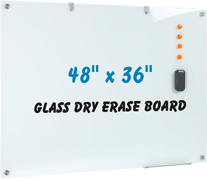 Glass Dry Erase Board, 48 x 36 Inches Magnetic Glass Whiteboard by Wingwise