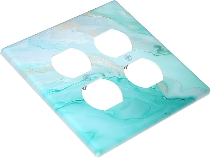 Teal Gold Marbling Turquoise Print Outlet Covers 2 Gang Double Duplex - Image 3