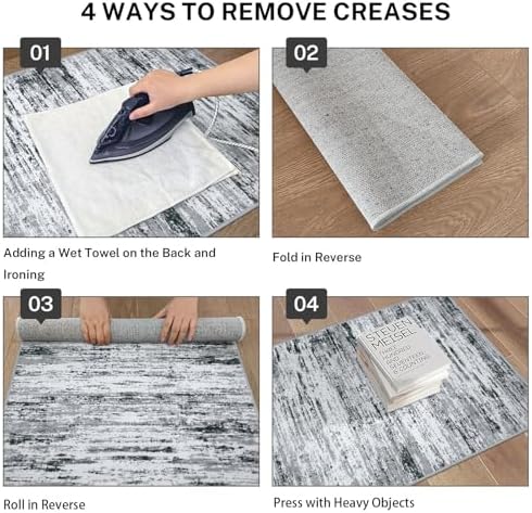 Lansny Modern Abstract Runner Rug 2.6x10, Black Grey White Washable