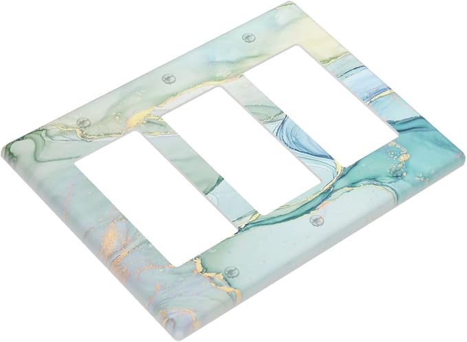 Light Switch Covers Teal Gold Marbling Turquoise 3 Gang Rocker Electrical GFCI - Image 3