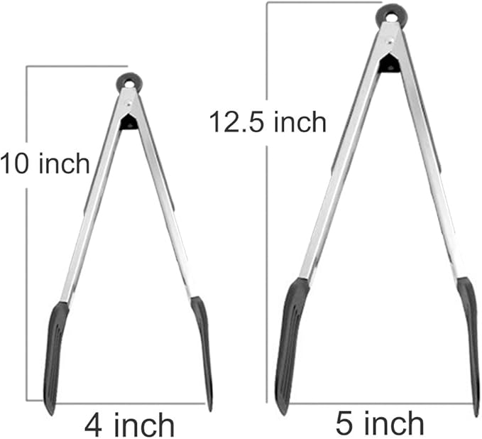 Cooking Tongs 9 inches and 12 inches Stainless Steel Kitchen Silicone Serving - Image 2