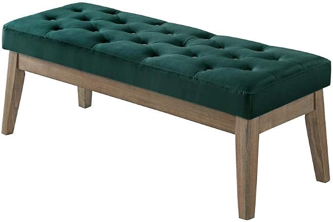 24KF Velvet Upholstered Buttons Tufted Entryway Bench - Image 3
