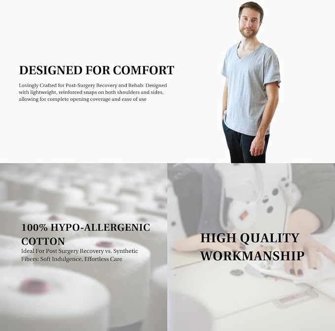 Inspired Comforts Unisex Post Surgery & Rehab V Neck Dual Access Snap Shirt - Image 6