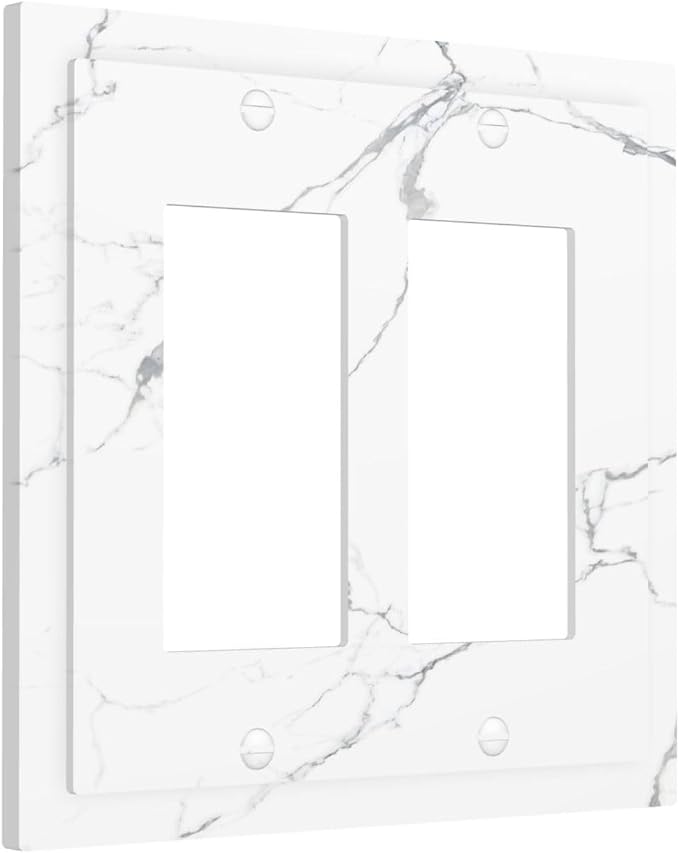 Luxurious White Marble Abstract Print Decorative Outlet Covers 2 Gang Double - Image 2