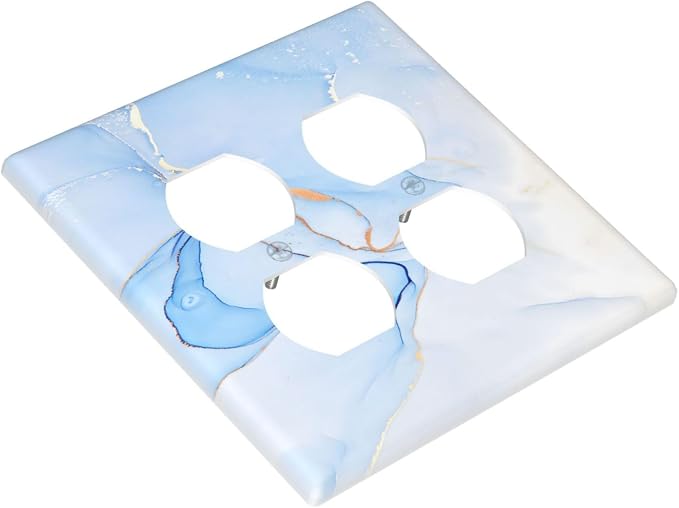 Modern Art Blue Gold Marble Abstract Luxury Print Outlet Covers 2 Gang Double - Image 3