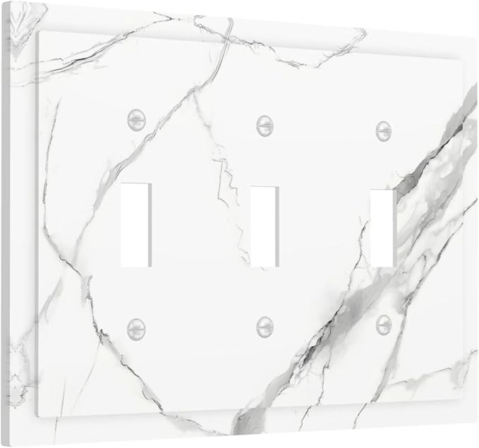 White Marble Abstract Luxurious Print Decorative Switch Plates 3 Gang Wall - Image 2