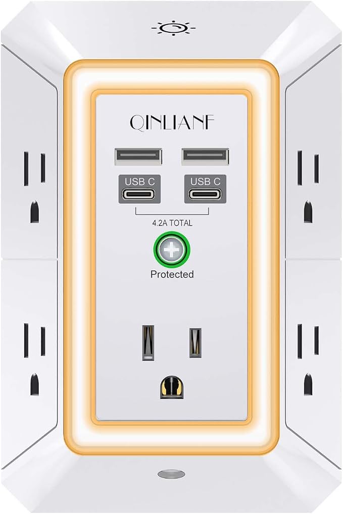 3-Sided Outlet Extender with Night Light by QINLIANF