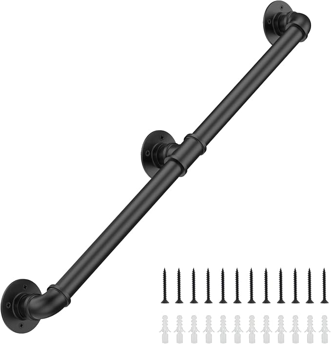 5FT Industrial Stair Railing Wall Mount Staircase Handrail φ1.3 Pipe Hand Rail by Groking