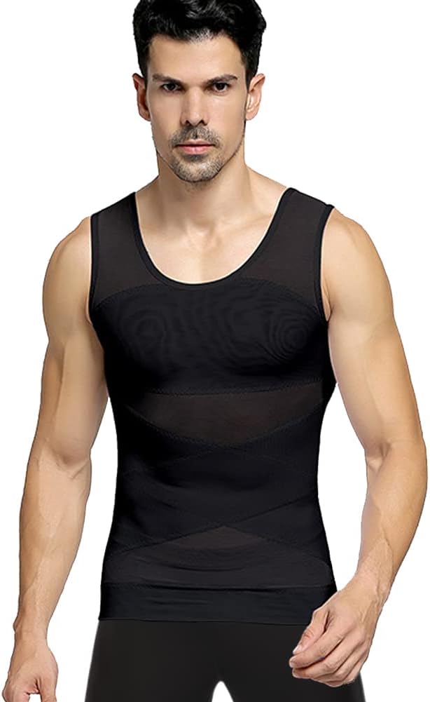 Mens Compression Shirt to Hide Gynecomastia Moobs Slimming Body Shaper Vest by SZKANI