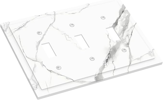 White Marble Abstract Luxurious Print Decorative Switch Plates 3 Gang Wall - Image 3