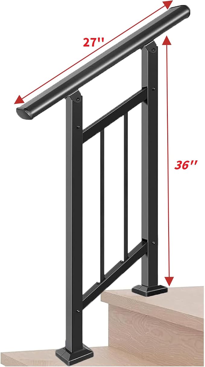 Metty Metal Handrails for Outdoor Steps Suitable for 1 to 2 Steps- Wrought Iron - Image 2
