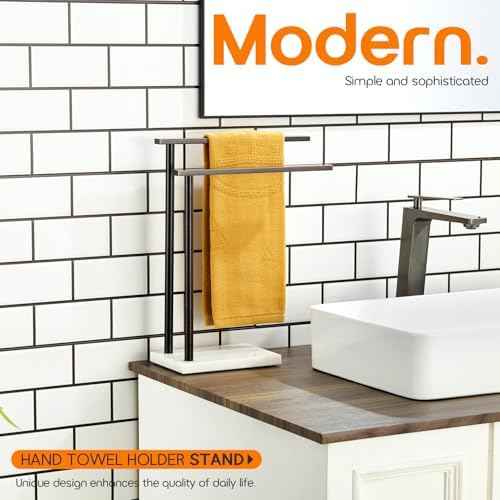 Stand Towel Holder for Bathroom Vanity Countertop 2-Tier Towel Racks Freestanding with Thicken Marble Base, Oil Rubbed Bronze Stainless Steel AN7003ORB