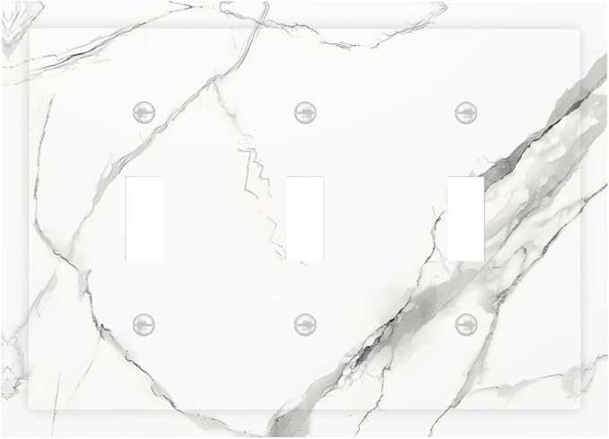 White Marble Abstract Luxurious Print Decorative Switch Plates 3 Gang Wall by Unknown
