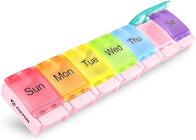 AUVON Weekly Pill Organizer Arthritis Friendly, BPA Free Travel 7 Day Pill Box by AUVON