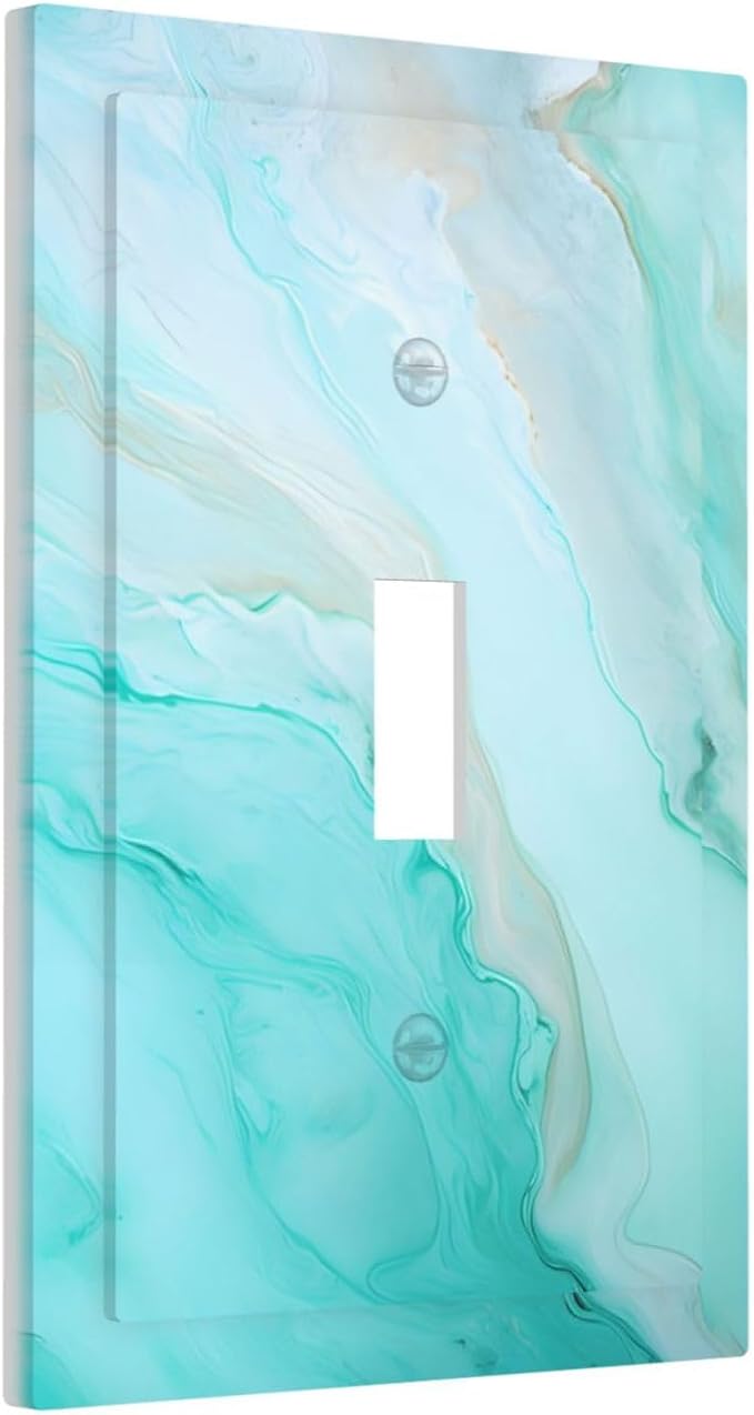Teal Gold Marbling Turquoise Print Decorative Light Switch Cover 1 Gang Single - Image 2
