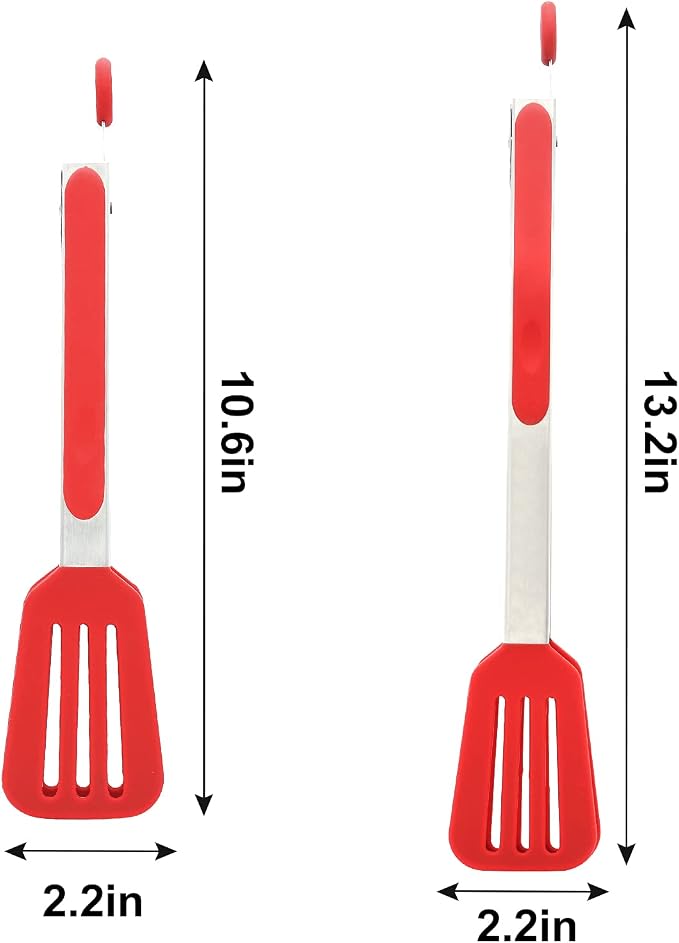Cooking Tongs 9 inches and 12 inches Stainless Steel Kitchen Silicone Serving - Image 3