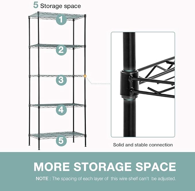 FDW 14Dx24Wx60H Wire Rack 5 Shelf Storage Unit Wire Shelving Unit Metal Shelf - Image 4
