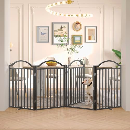 BHG Metal No-Assembly Freestanding Dog Gate with Door Walk Through