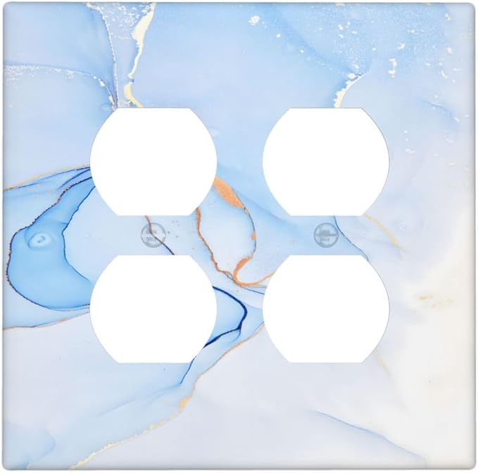 Modern Art Blue Gold Marble Abstract Luxury Print Outlet Covers 2 Gang Double by Unknown