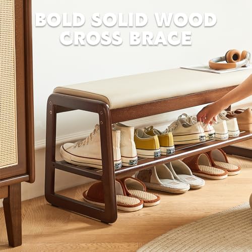 Solid Wood Shoe Bench, 2-Tier Wooden Storage Entryway Bench, Small