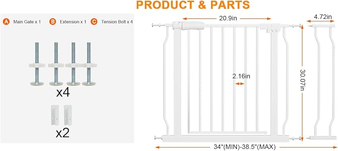Wide Baby Gate for Stairs Doorways Pressure Mounted Baby Gate Walk Through - Image 2