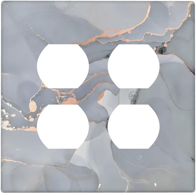 Gray And Gold Marble Abstract Luxury Print Outlet Covers 2 Gang Double Duplex by Unknown