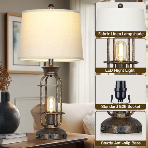 28" Vintage Table Lamps for Living Room, Industrial Farmhouse Table